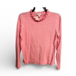 NWT J.Crew Pink Ruffle Neck 100% Cotton Sweater Sz S
